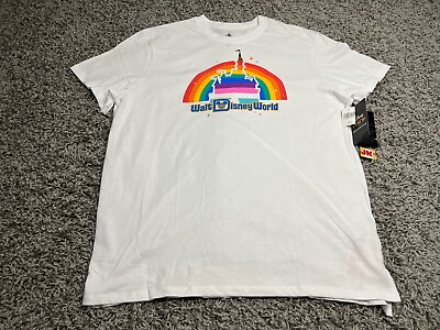 #ad NEW Walt Disney World Shirt Adult XL White Pride Collection Rainbow Castle Parks $31.99
