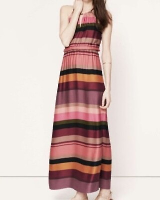 #ad #ad Ann LOFT taylor multi color striped halter style midi dress Sz SP petite $23.00