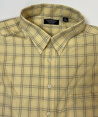 #ad Roundtree Yorke Easy Care Shirt 4XL TALL Short Sleeve Button Down Yellow Check $14.99