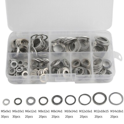 #ad 200x Aluminum Flat Gasket For Washers Assorted Metal GasketsSealing Rings Set $11.84