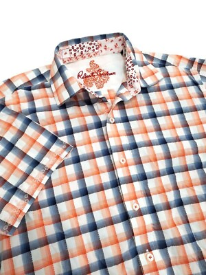 #ad Robert Graham Mens Classic Fit Shirt Orange Blue White Button Down Medium $27.00