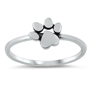 #ad Puppy Paw Print Dog Animal Ring .925 Sterling Silver Pet Band Sizes 4 10 NEW $12.95