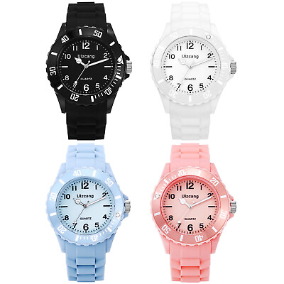 #ad Kids Jelly Silicone Watch Round Arabic Numeral Dial Boy Girls Quartz Wrist Watch $10.63