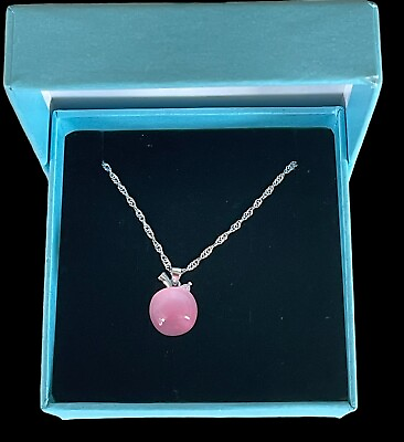 #ad S925 Pink Opal Color Apple Silver Pendant Necklace with Box NEW $12.99