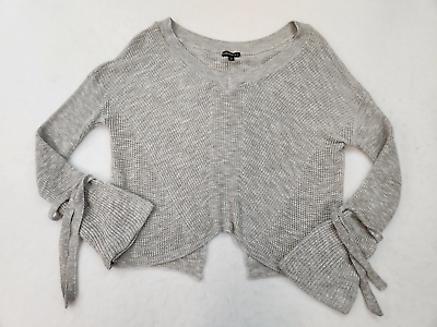 #ad Express Cable Knit Sweater Bell Sleeved Bows Split Open Back Scoop Neck Cropped $15.56