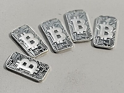 #ad 🔥 Bitcoin ₿ Bars🔥 5x 1g .999 Fine Silver Fractional Crypto Coin Bullion Grams $20.00