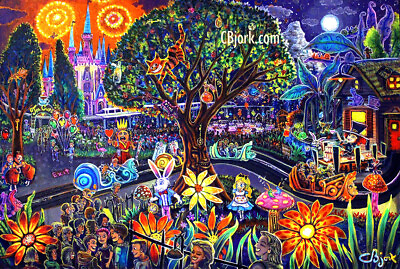#ad CBjork Signed 13x19 PRINT Alice In Wonderland Ride Amusement Park Castle Disney $45.00