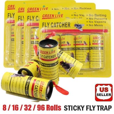 #ad 8 16 Rolls Insect Bug Fly Glue Paper Catcher Trap Ribbon Tape Strip Sticky Flies $5.98