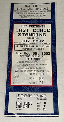 #ad 8 5 03 Jay Mohr NBC Presents Last Comic Standing Media Pass Badge Ticket Stub $14.99