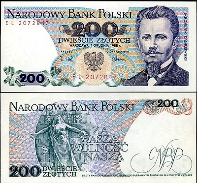 #ad Poland 200 Zlotych 1988 P 144 c UNC $4.99