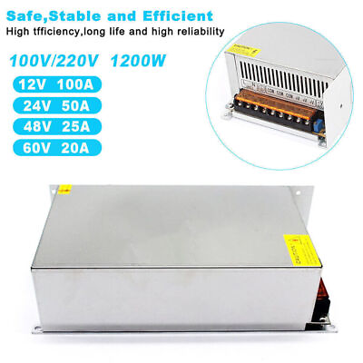 AC 110V to DC 12V 24V 48V 60V 20A 50A 100A 1200W Switching Power Supply Adapter $99.58