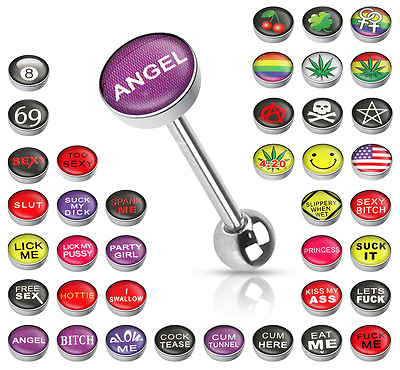 #ad 1pc Dome Logo Tongue Ring choose from Adult Sayings Sex Bad Words more $7.50