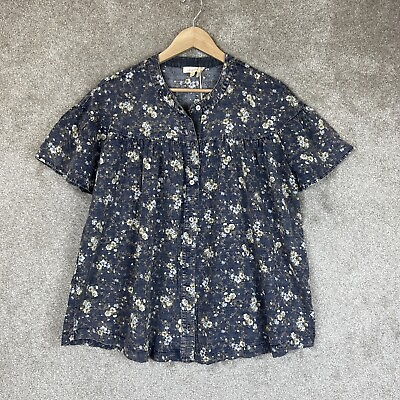 #ad Mystree Blouse Womens Medium Blue Floral Short Sleeve Button Front NEW 9480* $23.99