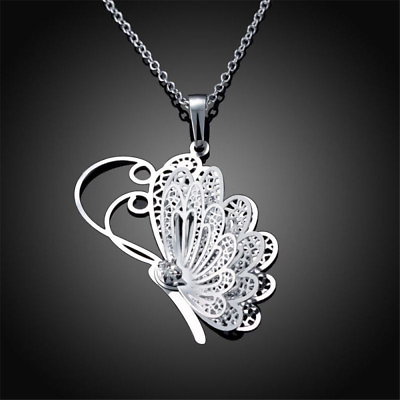 #ad 1x Silver Plated butterfly Pendant Charm DIY Jewelry Necklace Butterfly Gift $1.99