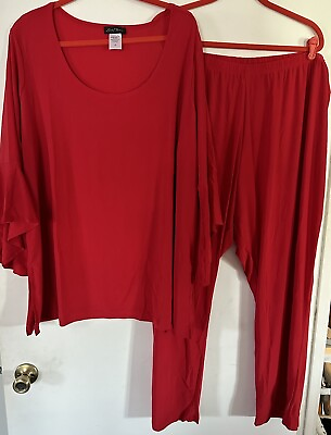 #ad Slinky Brand 2pc Set Travel Tunic amp; Pant Bell Sleeves Red 3X NEW $29.99