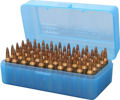 #ad NEW MTM 50 Round Flip Top .22 250 to 7.62 X 39 Rifle Ammo Box Clear Blue $7.49