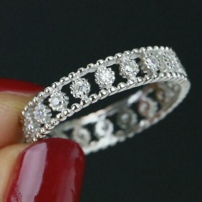 #ad 1.2Ct Round Lab Created Diamond 14k White Gold Wedding Bridal Milgrain Band Ring $196.00