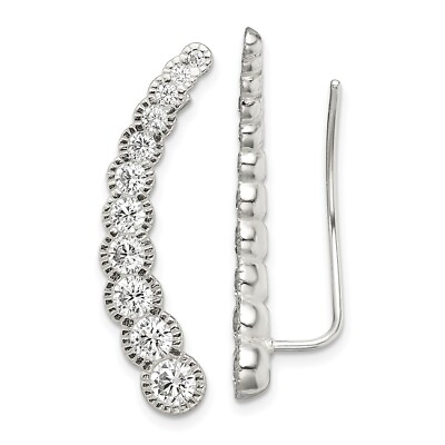 #ad 30mm Sterling Silver Polished amp; Textured Graduated CZ Ear Climber Earrings $59.95