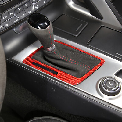 #ad Red Fiber Gear Shifter Panel Frame Sticker Trim Decor For Corvette C7 2014 19 US $13.99