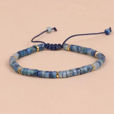 #ad Natural Blue Line Jasper Stone Dainty Bracelet Blue Gemstone Bracelet Handmade $11.90