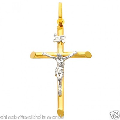 #ad Genuine Real 14K Yellow amp; White Gold Two Tone Cross Jesus Crucifix Charm Pendant $288.05