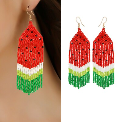 #ad Boho Beaded Earrings Watermelon Beads Drop Dangle Earrings Multi Fruit 2801 $5.35