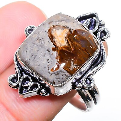#ad Mud Crack Fossil Handmade Gemstone 925 Sterling Silver Jewelry Ring 8.5 E471 $18.36