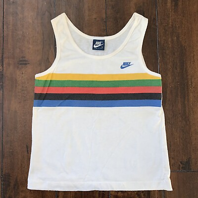 #ad Nike 80s Olympic Vintage T Shirt Tee 1984 Blue Tag Rainbow Korea BOYS M Tank $80.00