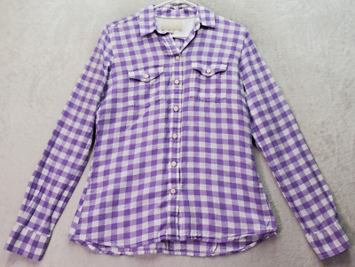 #ad Banana Republic Shirt Womens Small Purple Check Flannel Linen Collar Button Down $21.43