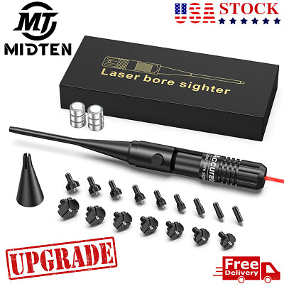 #ad UPGRADED Red Laser Bore Sight Bore Sighter Kit .177 to 12GA Caliber 16 Adapter $12.99