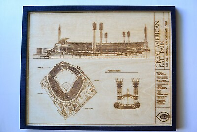 #ad Cincinnati Reds Great American Ball Park Blueprint Wood Engraved Plaque $31.99