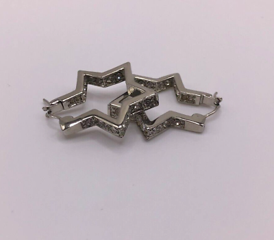 #ad Silver Star with Rhinestones Pierced Hoop Style Earrings $10.55