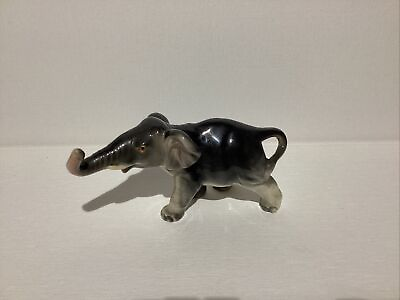 #ad 2 DAY SALE Japan Hand Painted Ceramic Elephant 2” Tall X 4 1 2” Fast Ship $11.00