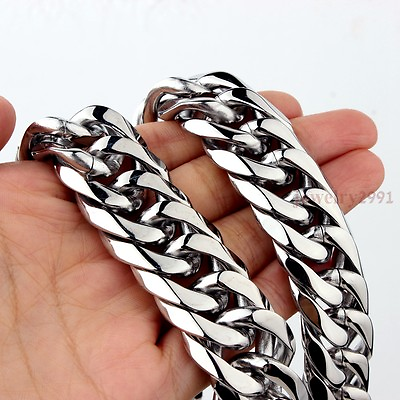 #ad Mens Stainless Steel Silver Tone 23MM Large Curb Link Chain Necklace or Bracelet $41.85