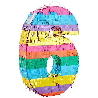 #ad Small Rainbow Number 6 Pinata for 6th Birthday Party Supplies 11 x 16.5 x 3 In $22.99