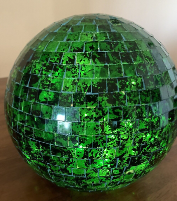 #ad Stunning Green Glass Mosaic Light Up Large 8quot; Decorative Orb Ball Fusion Light $28.00