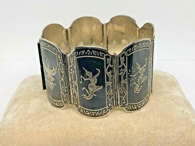 #ad Vintage Sterling Silver Siam Niello 7 Panel Goddess Bracelet 7.5quot; 62.6g #880 $169.00
