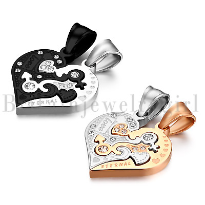 #ad 2pcs His and Hers Matching Heart quot;Love Eternalquot; Stainless Steel Pendant Necklace $11.89