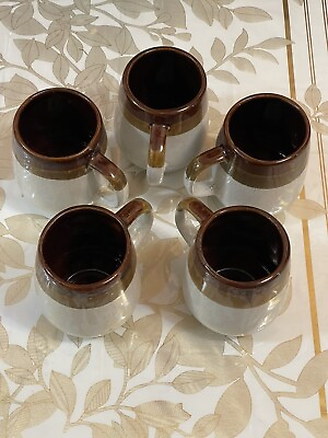 #ad VINTAGE Set Of 5 Old Clay Pottery Mugs Cups Glazed Beige Brown Handmade Japan $19.00
