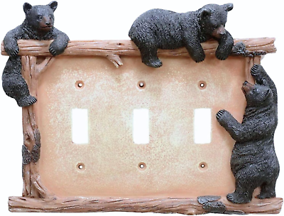 #ad Black Bear on Log Triple Switch Cover Cabin Lodge Style Home Décor $20.56