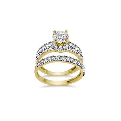 #ad 10kt Yellow Gold Bridal Wedding Ring Band Set CZ Size 6.75 $192.60
