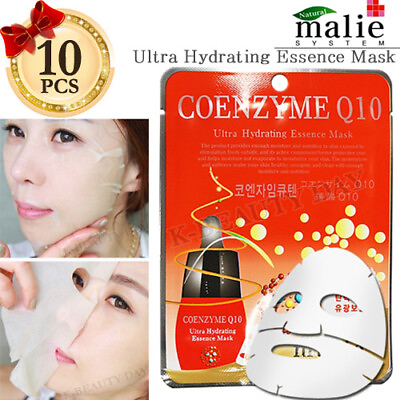 #ad Facial Mask Sheet Coenzyme Q10 10pcs Ultra Hydrating Essence Moisture Mask Sheet $13.84