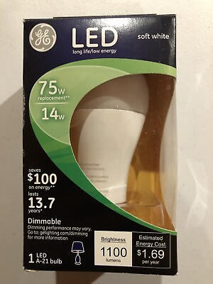 #ad GE LED Soft White 75W Dimmable 1 LED A 21 bulb Brightness 1100 Lumens $2.50