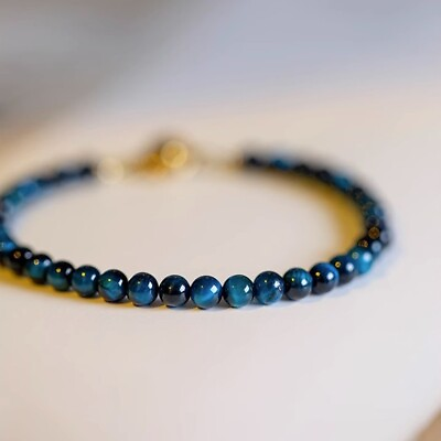 #ad Natural 4mm Blue Tiger#x27;s Eye Stone Bracelet Blue Gemstone Bracelet Handmade $11.90
