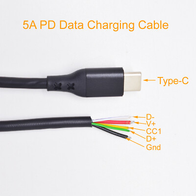 #ad 100pcs 30cm USB Type C Male PD Power Cable 5A Fast Charge 5 Wires Pigtail DIY $132.18