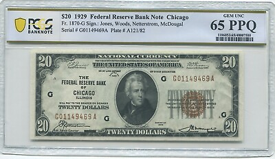 #ad Fr 1870 G 1929 Chicago Federal Reserve Bank Note PCGS Banknote Gem Unc. 65 PPQ $499.99