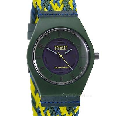 #ad SKAGEN Samso Series Mens Solar Powered Watch Green Yellow Braided Band Recycled $54.29