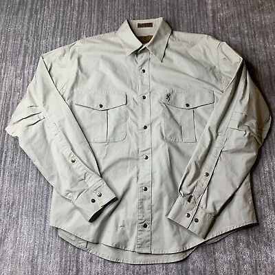 #ad Browning Super Naturals Shirt Beige Snap Mens Large Heavy Cotton Hunting Shirt $32.95