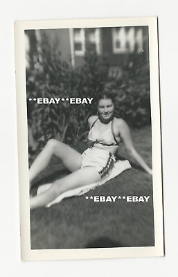 #ad Vintage Photo Pretty Girl Sun Bathing On Her Lawn $13.95