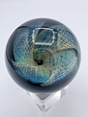 #ad Melony Borosilicate Art Glass Marble 2.5” Fumed Dichroic Pattern Pinwheel Back $235.50